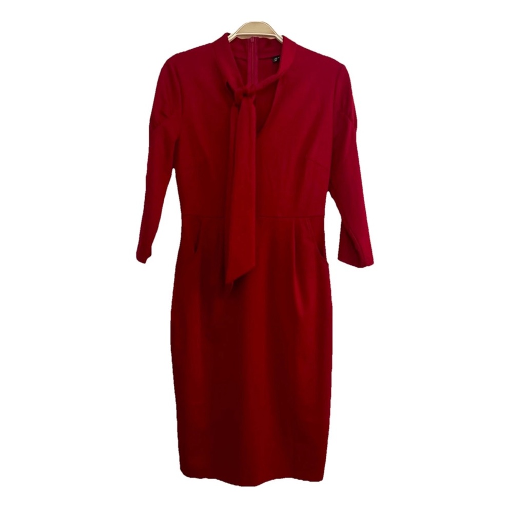 VFShow Tie Neck Slim Cocktail Sheath Pencil Dress Red with Pockets - Sz Small